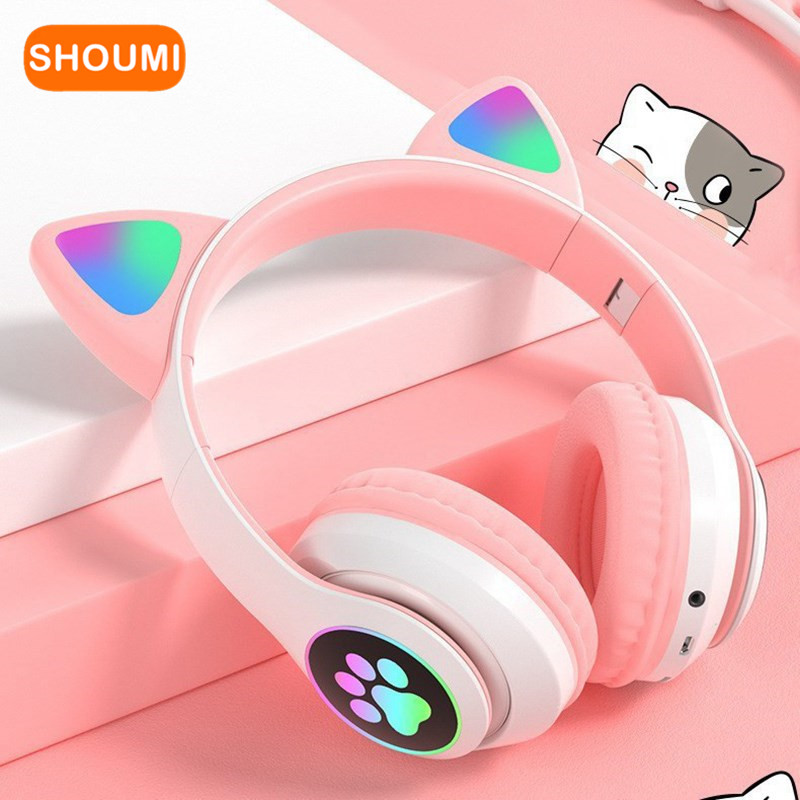 وامض LED لطيف آذان القط سماعات - مراجعة Cat Ear Bluetooth Headset Led وسعره