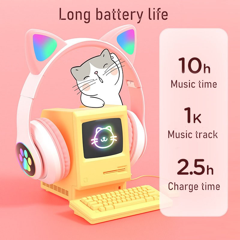 وامض LED لطيف آذان القط سماعات - مراجعة Cat Ear Bluetooth Headset Led وسعره