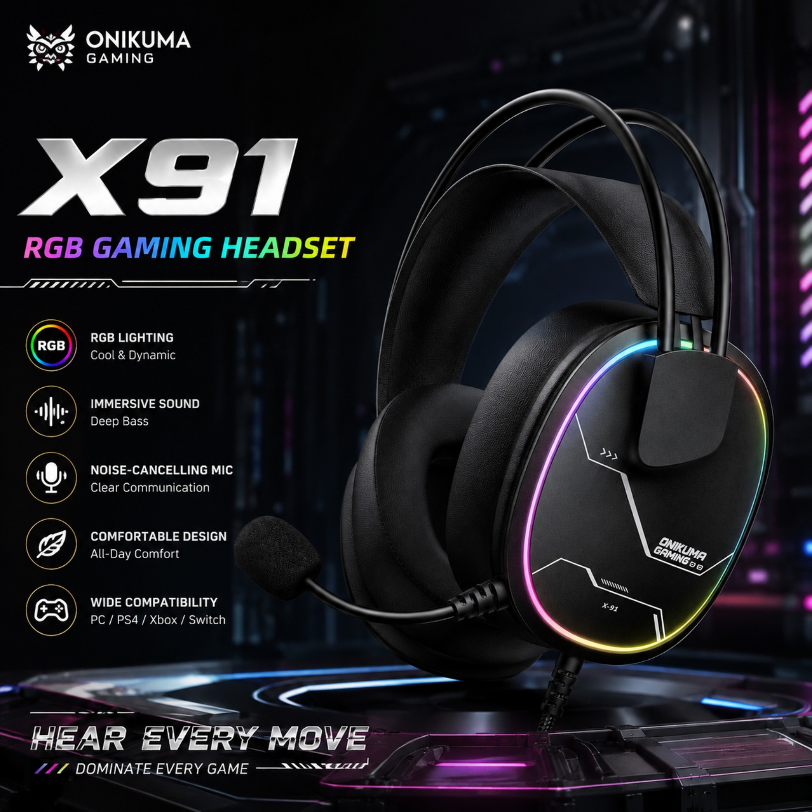 سماعة ألعاب سلكية ONIKUMA X91  - مراجعة Gaming Headset With Mic Rgb وسعره